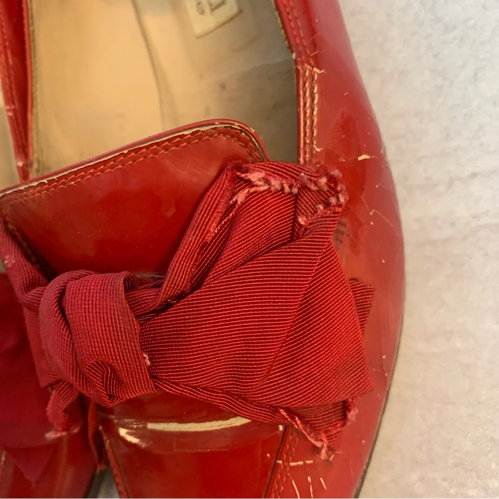 Gucci Vintage Rare Fine Red Shiny Patent Leather Bow Front Pointy loafers - Picture 15 of 16